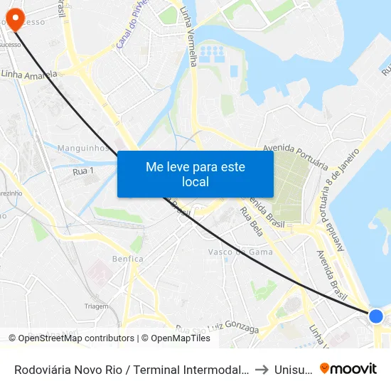 Rodoviária Novo Rio / Terminal Intermodal Gentileza to Unisuam map