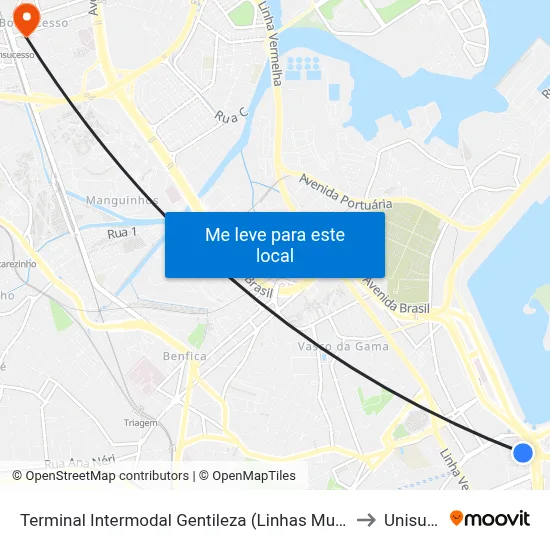 Terminal Intermodal Gentileza (Linhas Municipais) to Unisuam map