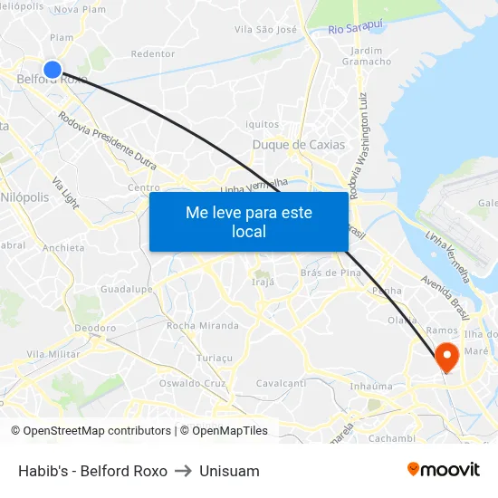 Habib's - Belford Roxo to Unisuam map