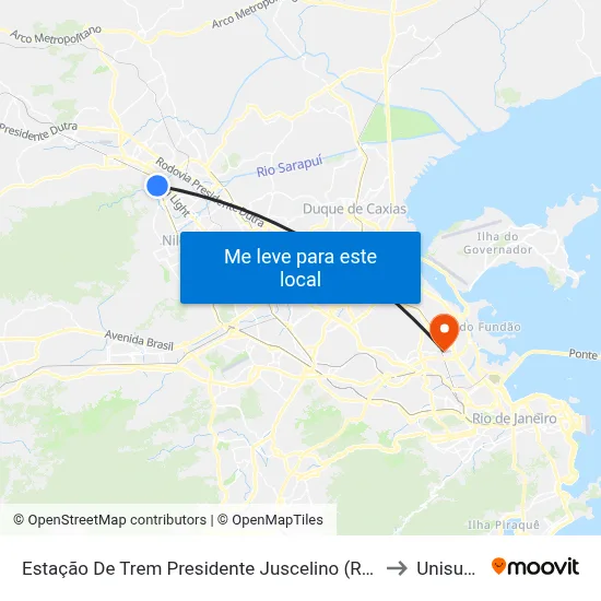 Estação De Trem Presidente Juscelino (Rampa) to Unisuam map