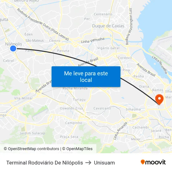 Terminal Rodoviário De Nilópolis to Unisuam map