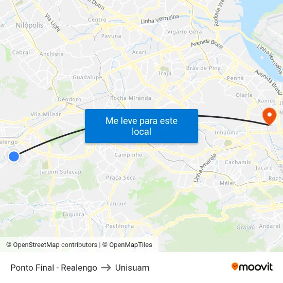 Ponto Final - Realengo to Unisuam map