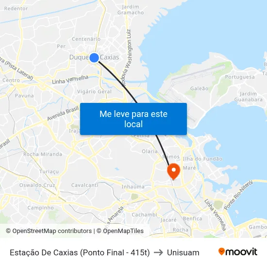 Estação De Caxias (Ponto Final - 415t) to Unisuam map