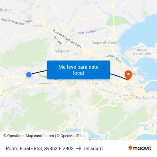 Ponto Final - 853, Sv853 E 2803 to Unisuam map