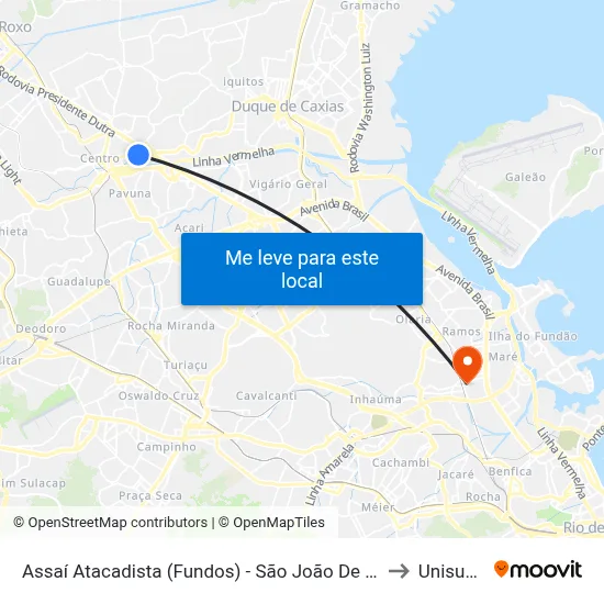 Assaí Atacadista (Fundos) - São João De Meriti to Unisuam map