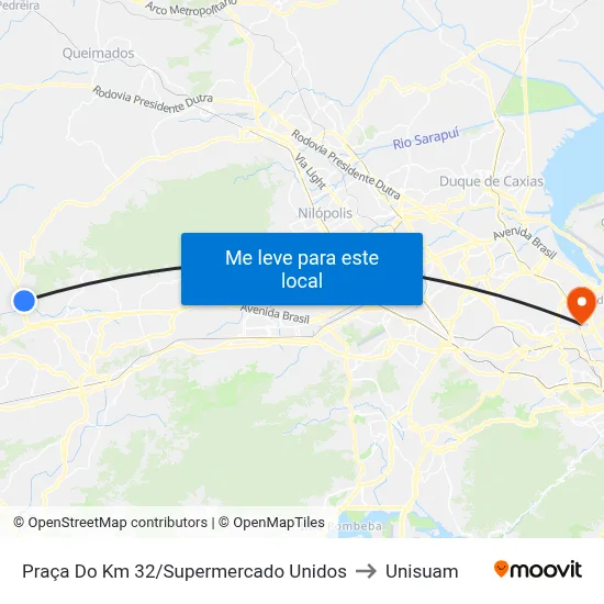 Praça Do Km 32/Supermercado Unidos to Unisuam map