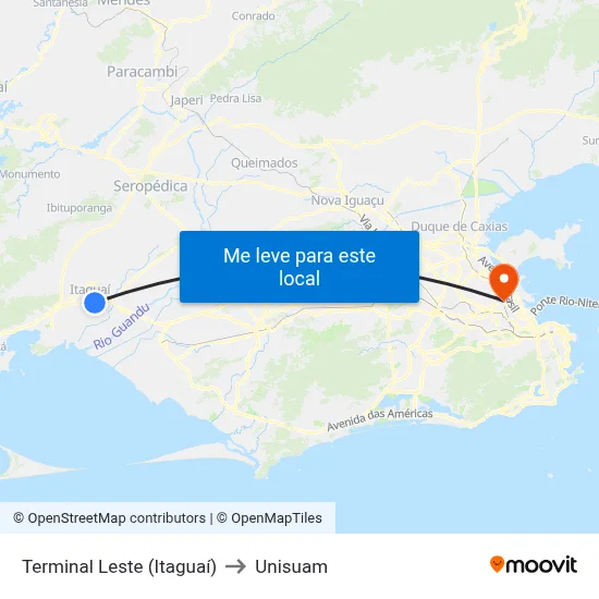 Terminal Leste (Itaguaí) to Unisuam map