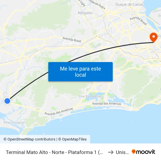 Terminal Mato Alto - Norte - Plataforma 1 (Linhas 853, 872 E 883) to Unisuam map