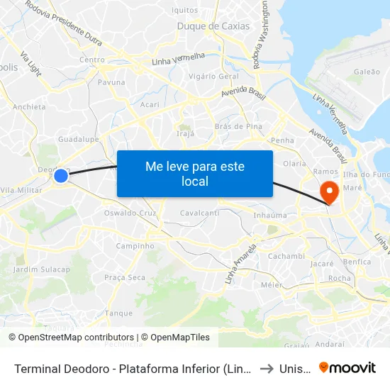 Terminal Deodoro - Plataforma Inferior (Linhas Convencionais) to Unisuam map