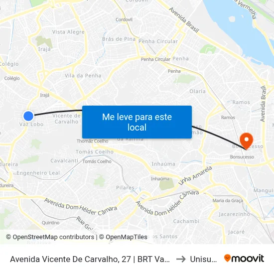 Avenida Vicente De Carvalho, 27 | BRT Vaz Lobo to Unisuam map
