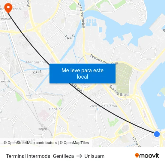 Terminal Intermodal Gentileza to Unisuam map