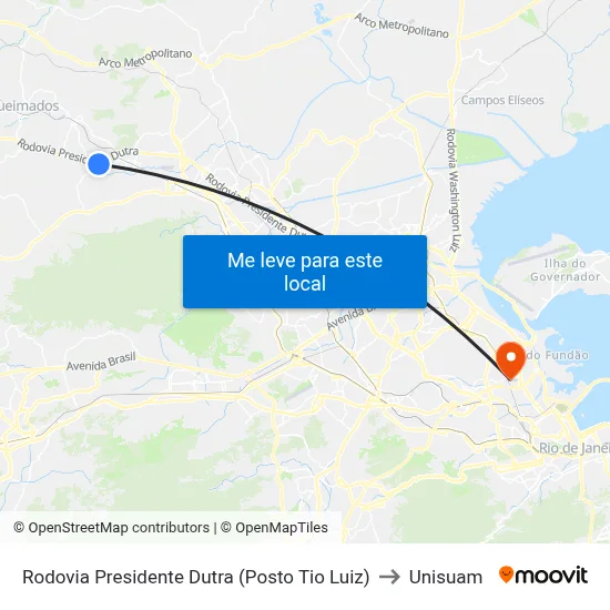 Rodovia Presidente Dutra (Posto Tio Luiz) to Unisuam map
