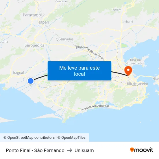 Ponto Final - São Fernando to Unisuam map
