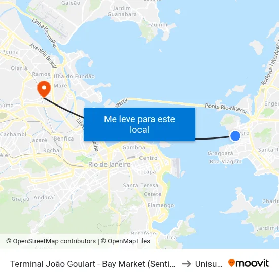 Terminal João Goulart - Bay Market (Sentido Plaza) to Unisuam map