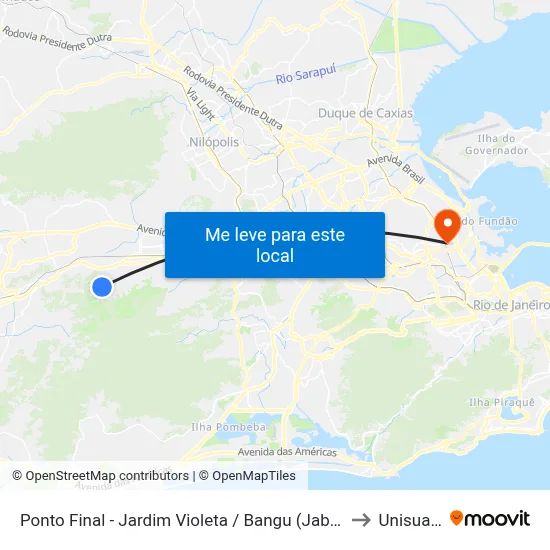 Ponto Final - Jardim Violeta / Bangu (Jabour) to Unisuam map