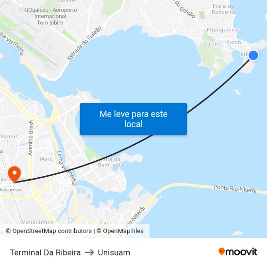 Terminal Da Ribeira to Unisuam map