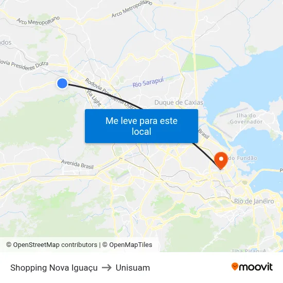 Shopping Nova Iguaçu to Unisuam map