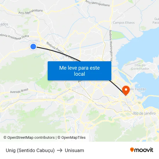 Unig (Sentido Cabuçu) to Unisuam map