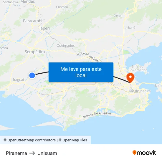 Piranema to Unisuam map