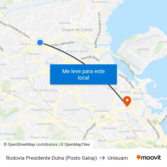 Rodovia Presidente Dutra (Posto Galop) to Unisuam map