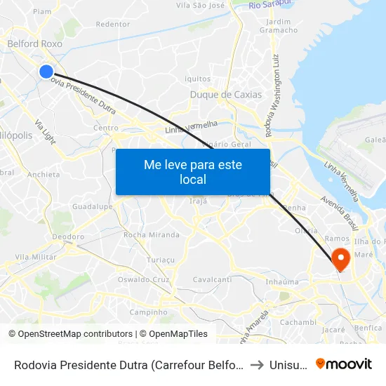 Rodovia Presidente Dutra (Carrefour Belford Roxo) to Unisuam map