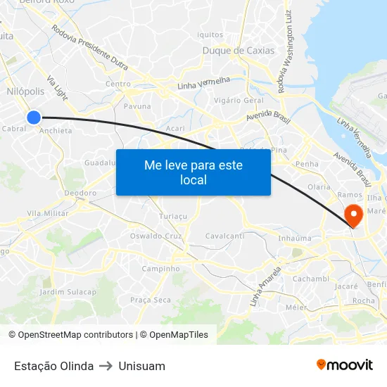 Estação Olinda to Unisuam map