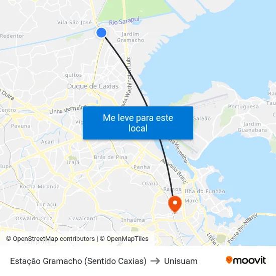 Estação Gramacho (Sentido Caxias) to Unisuam map