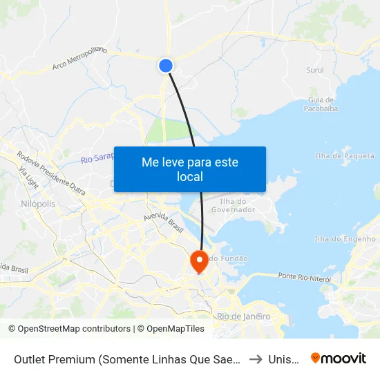 Outlet Premium (Somente Linhas Que Saem Da Br-493) to Unisuam map