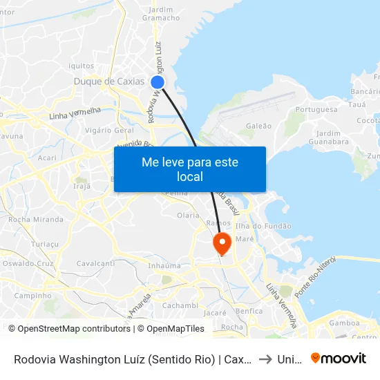Rodovia Washington Luíz (Sentido Rio) | Caxias Shopping - Entrada Principal to Unisuam map
