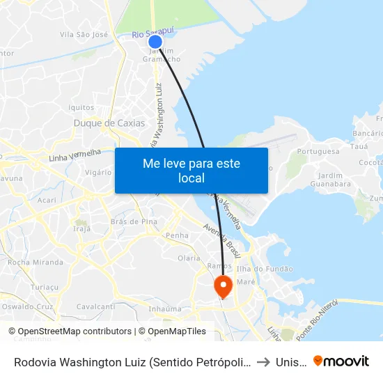 Rodovia Washington Luiz (Sentido Petrópolis) | Feirão Das Malhas to Unisuam map