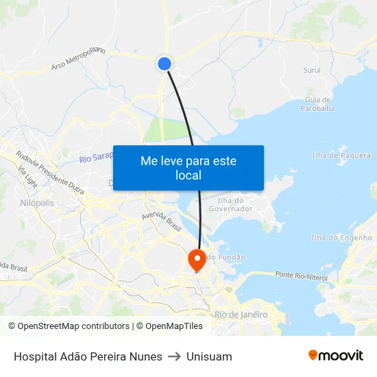 Hospital Adão Pereira Nunes to Unisuam map