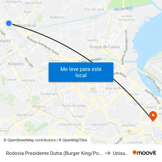 Rodovia Presidente Dutra (Burger King/Posto 13) to Unisuam map