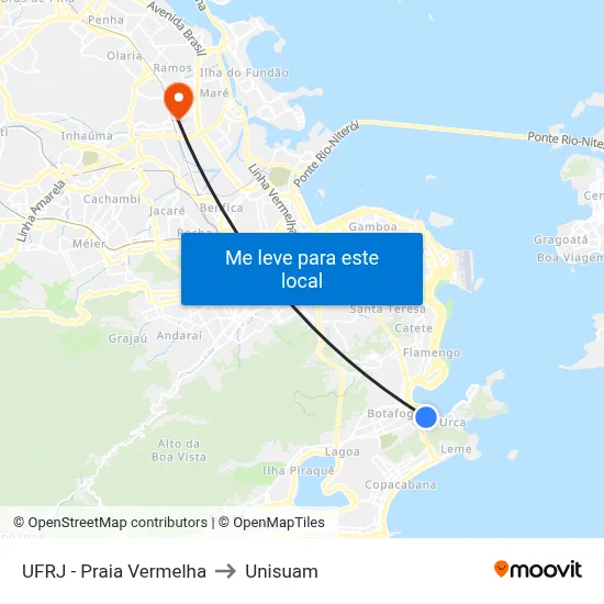 UFRJ - Praia Vermelha to Unisuam map