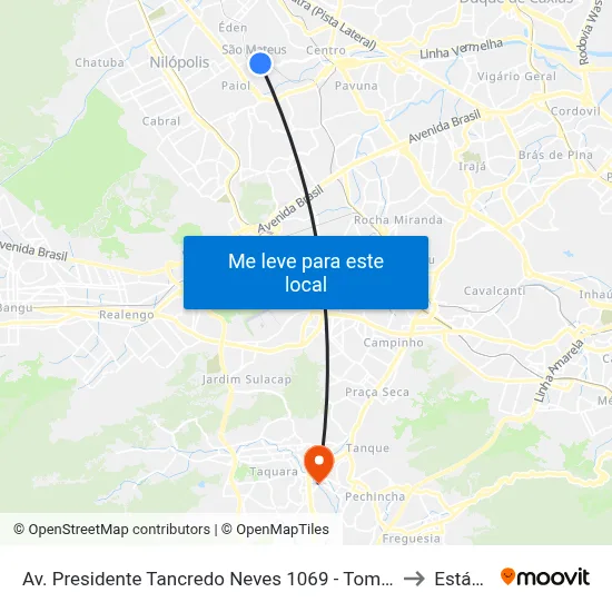 Av. Presidente Tancredo Neves 1069 - Tomazinho São João De Meriti to Estácio R9 map