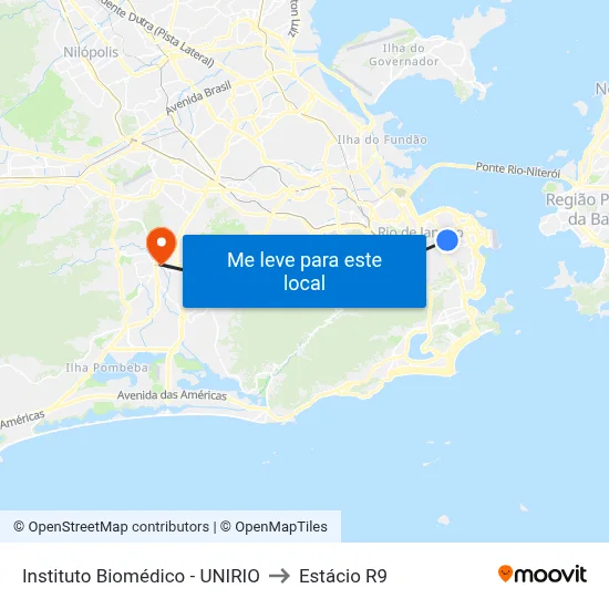 Instituto Biomédico - UNIRIO to Estácio R9 map