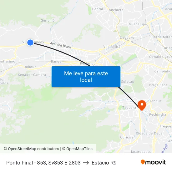 Ponto Final - 853, Sv853 E 2803 to Estácio R9 map