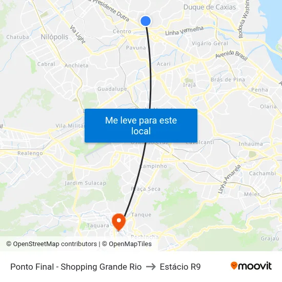 Ponto Final - Shopping Grande Rio to Estácio R9 map