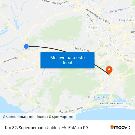 Km 32/Supermercado Unidos to Estácio R9 map