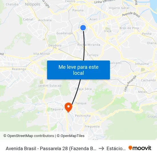 Avenida Brasil - Passarela 28 (Fazenda Botafogo) to Estácio R9 map