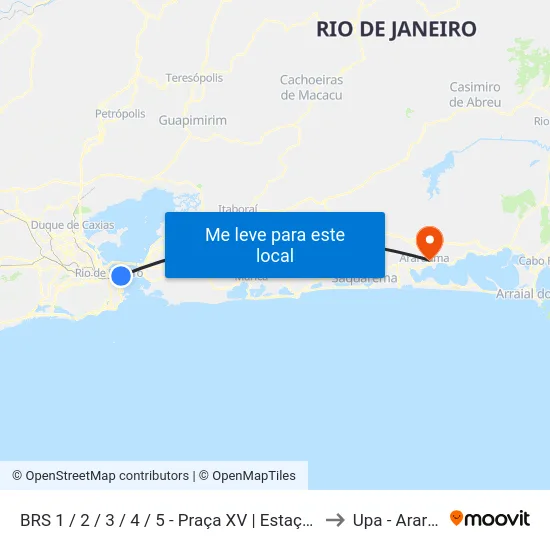 BRS 1 / 2 / 3 / 4 / 5 - Praça XV | Estação Das Barcas to Upa - Araruama map