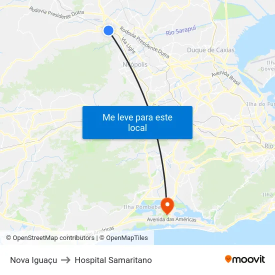 Nova Iguaçu to Hospital Samaritano map