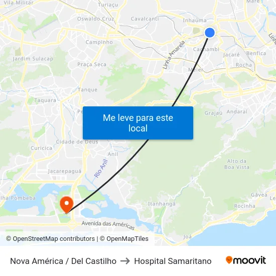 Nova América / Del Castilho to Hospital Samaritano map