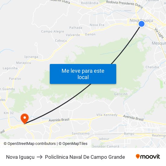 Nova Iguaçu to Policlínica Naval De Campo Grande map