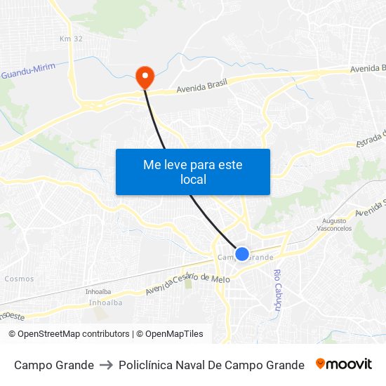 Campo Grande to Policlínica Naval De Campo Grande map