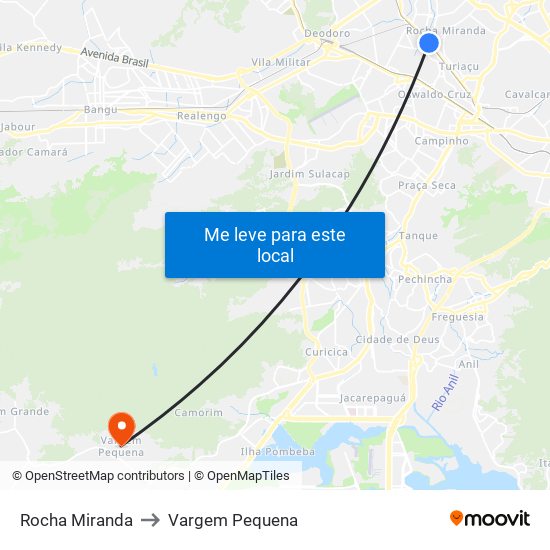 Rocha Miranda to Vargem Pequena map