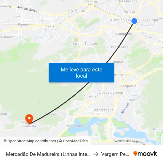 Mercadão De Madureira (Linhas Intermunicipais) to Vargem Pequena map