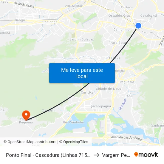 Ponto Final - Cascadura (Linhas 715l, 720l E 734l) to Vargem Pequena map