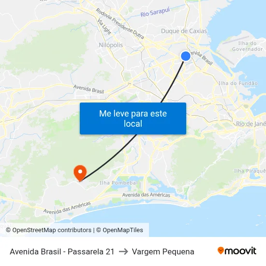 Avenida Brasil - Passarela 21 to Vargem Pequena map