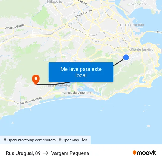 Rua Uruguai, 89 to Vargem Pequena map
