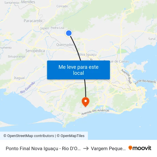 Ponto Final Nova Iguaçu - Rio D'Ouro to Vargem Pequena map